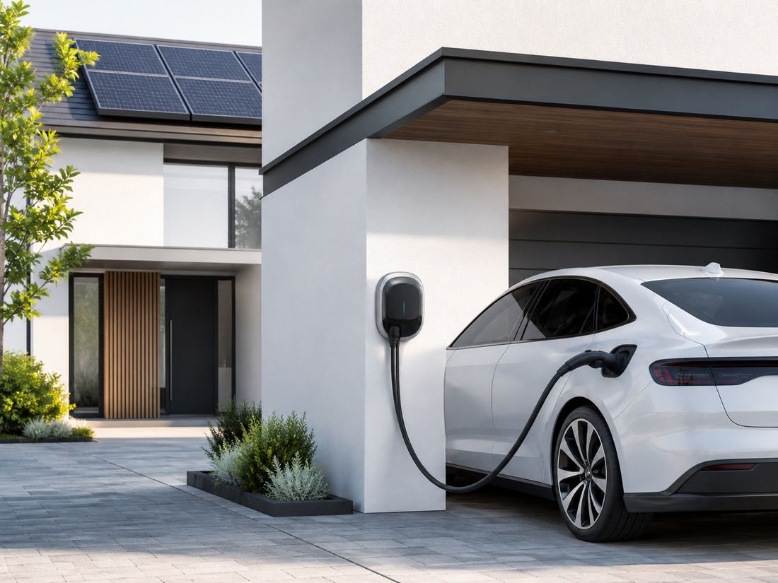 Modern evde elektrikli araç şarj istasyonu kurulumu